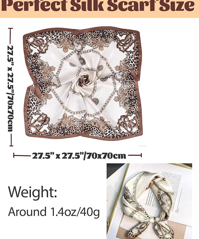 kcctoo 27.5" Mulberry Silk Feeling Head Scarf Women's Fashion Square Neck Satin Scarfs for Bag Hair Scarves Gift
