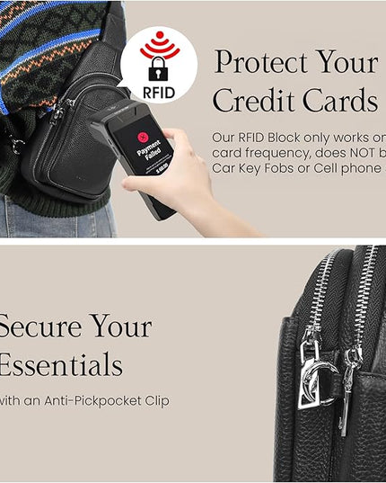 befen Genuine Leather Small Sling Bag for Women Anti-Theft Crossbody Chest Bags Fanny Packs for Travel with RFID Card Slots