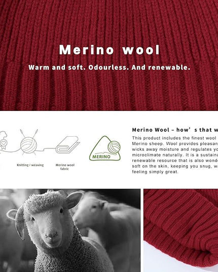 TOP-EX PolarWool™ 100% Merino Wool Short Fisherman Beanie Hats for Men Women Knit Skull Cap Cuffed Beanies Warm Winter Hats