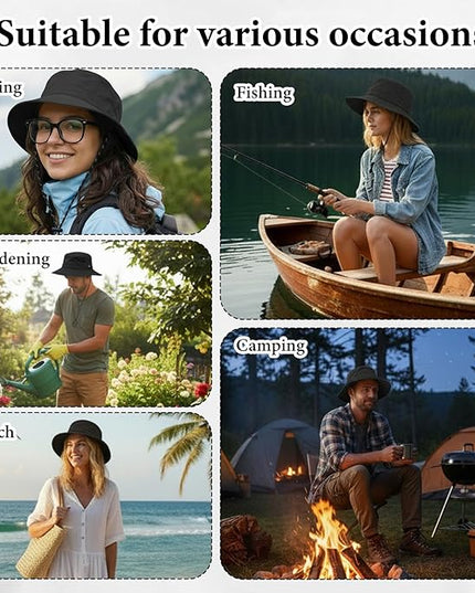 Yolev Waterproof Bucket Hat for Women Men Quick Dry Packable Sun Hat with Detachable Chin Strap Black Bucket Hat for Men Women UV Protection
