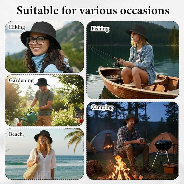 Yolev Waterproof Bucket Hat for Women Men Quick Dry Packable Sun Hat with Detachable Chin Strap Black Bucket Hat for Men Women UV Protection
