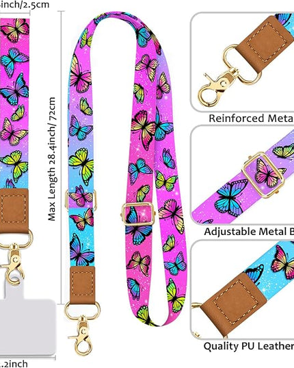 Cell Phone Lanyard Crossbody with Wrist Strap, Cute Butterfly Lanyards for Around The Neck Wristlet Adjustable Phone Strap for Keys Case ID Badges Accessories