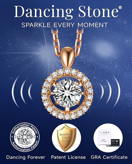 MomentWish Floating Necklace for Women, 0.5/1 Carat Dancing Moissanite Necklace for Her 925 Sterling Silver Pendant Anniversary Birthday Christmas Gift for Wife Mom Girlfriend