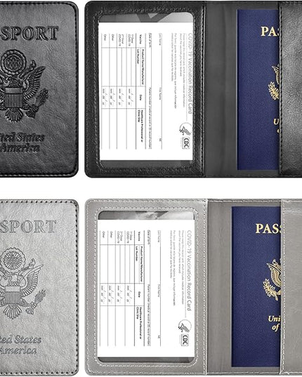 Eoehro Passport Holder for Travel Essentials-2Pack, Passport Wallet Cover Case for Travel Must Haves Accessories,Passport Book Holders for Women and Men