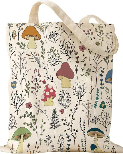 Aesthetic Canvas Tote Bag for Women - Sturdy Cloth Cotton Totes Bag with Pattern Shoulder Bag