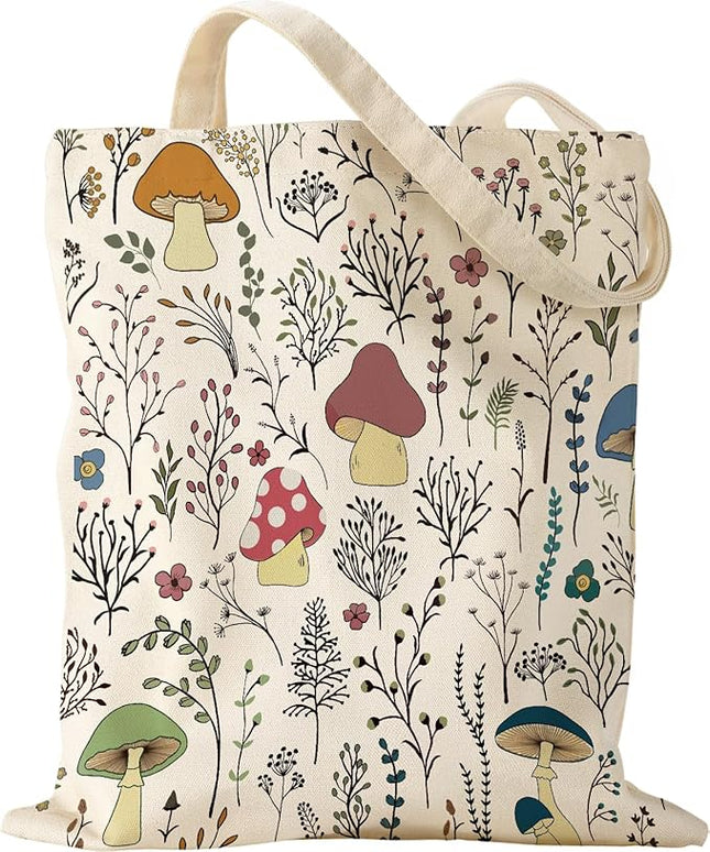 Aesthetic Canvas Tote Bag for Women - Sturdy Cloth Cotton Totes Bag with Pattern Shoulder Bag