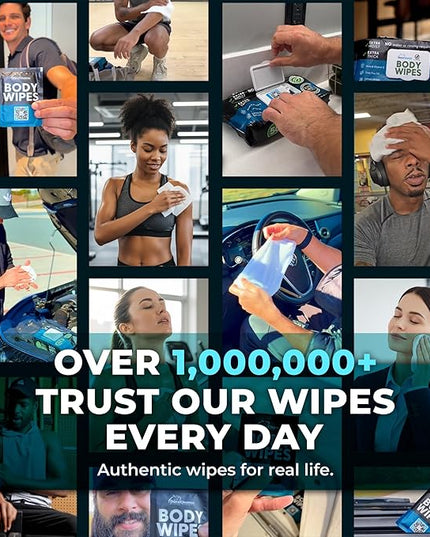 After Gym Body Wipes for Men (4pk) - 200 XL No Rinse Shower Wipes + 16 Travel Bath Sheets 10 x 11.5" - Mens Deodorant Disposable Washcloths for Bathing, Camping Essentials, Survival Gear and Supplies