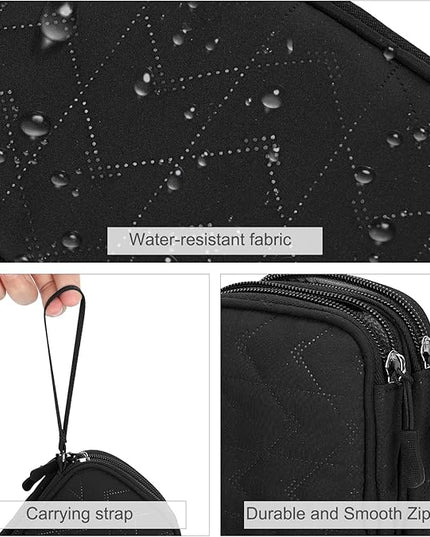 FYY Travel Organizer Pouch Electronic Accessories Carry Case Portable Waterproof Double Layers All-in-One Storage Bag for Cable, Cord, Charger, Phone, Pattern Black