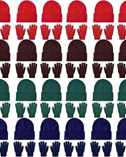 48 Pcs Bulk Winter Knit Beanies Gloves Men Women Warm Beanie Touchscreen Gloves Set Cozy Winter Accessories