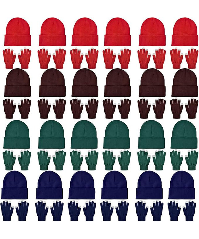48 Pcs Bulk Winter Knit Beanies Gloves Men Women Warm Beanie Touchscreen Gloves Set Cozy Winter Accessories