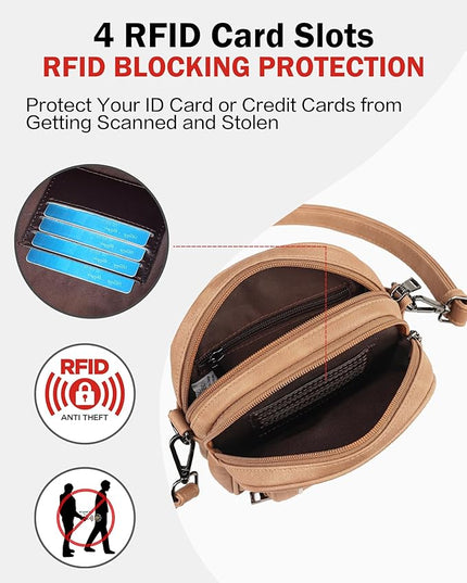 FADEON Small Purses for Women Crossbody Bags, Designer PU Leather Mini Cross Body Purse Travel Shoulder Bag Card Slots