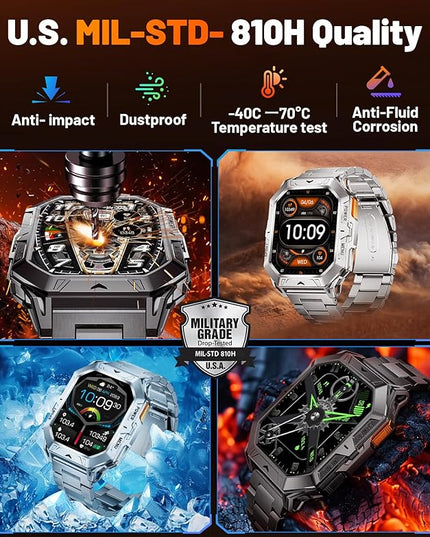 LIGE Military Smart Watches for Men(Answer/Make Calls),100-Day Battery Life,2.13" AMOLED Outdoor Sports Smartwatch with Compass,Fitness Tracker with 100+Sports Modes for Android iOS,AI Voice
