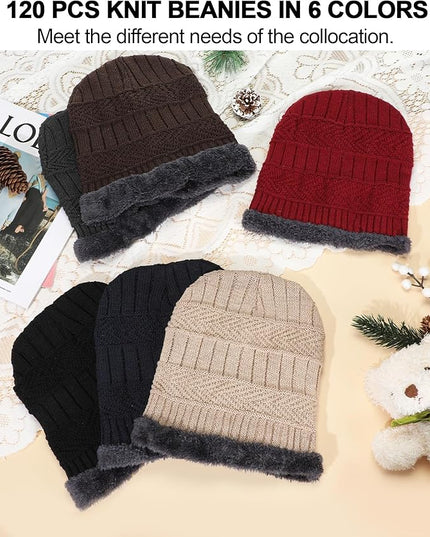 Geyoga 72 Pieces Winter Knit Beanie Hats Bulk for Homeless Fleece Lined Beanie Warm Beanie Cap Winter Knit