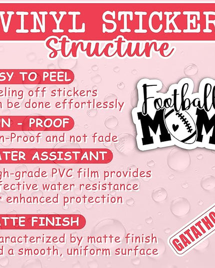 (3PCS) Football Mom Sticker Decals Football Stickers Waterproof Vinyl Decal for Book Laptop Tumblers, Cups, Water Bottles, Phone Case, Football Gifts for Mom Mama Mother's Day, 3" x 2.2 "