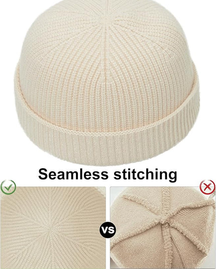 vidsel Thin Wool Fisherman Beanie Hat for Men Women Fall Winter,Short Knit Cuffed Fashion Trawler Skull Cap,Watch Cap