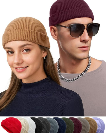 vidsel Thin Wool Fisherman Beanie Hat for Men Women Fall Winter,Short Knit Cuffed Fashion Trawler Skull Cap,Watch Cap