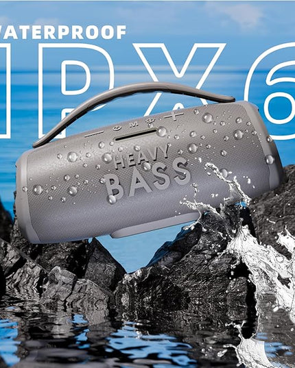 HEAVY BASS Speakers Bluetooth Wireless, 80W Max Loud Portable Speaker with Bass, 20H Playtime, IPX6 Waterproof, Dual Pairing, Gift Ideal for Adults Men Women Teen Boys Girls (Gray, Large)