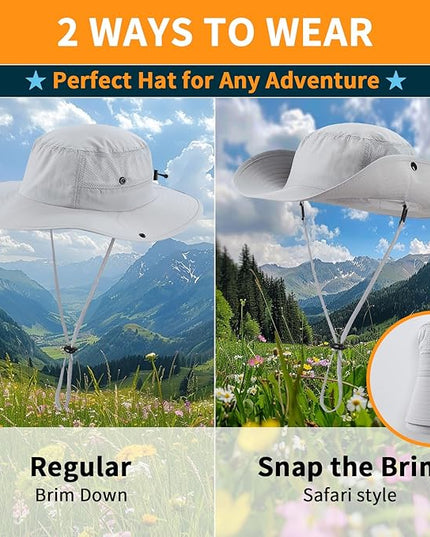 Home Prefer UPF50+ Mens Sun Hat Wide Brim Womens UV Protection Beach Bucket Hat for Fishing Hiking Snap Up Cowboy Hat
