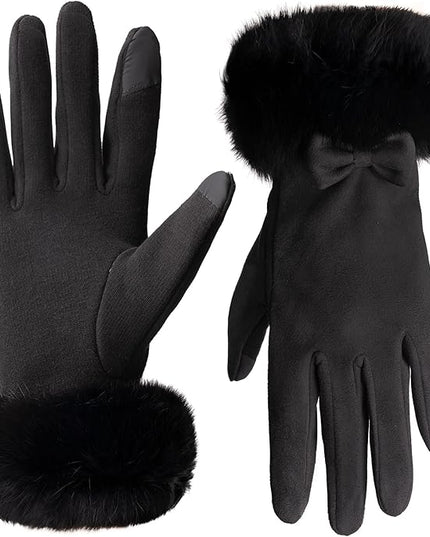 Vagasi Women Touch Screen Gloves, Fleece Lined Winter Gloves for Ladies, Thermal Suede Gloves Fur Cuff for Girls Gifts