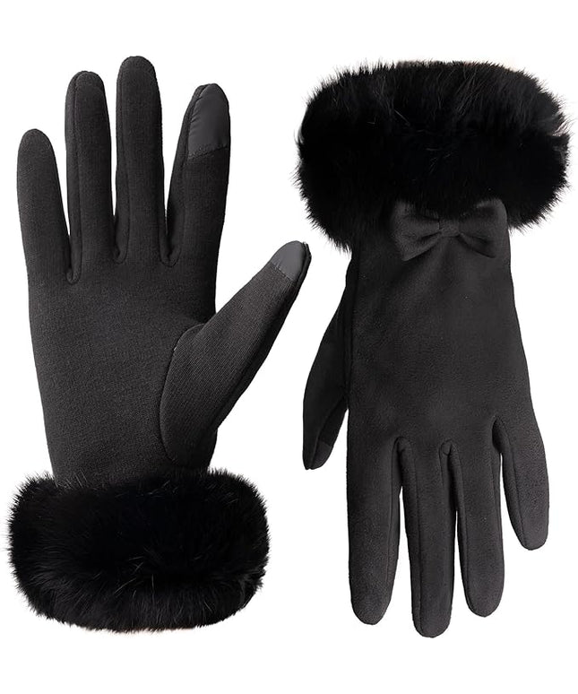 Vagasi Women Touch Screen Gloves, Fleece Lined Winter Gloves for Ladies, Thermal Suede Gloves Fur Cuff for Girls Gifts
