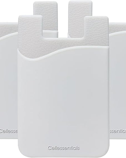 USA Merchant Redesigned Card Holder - Silicone Stick on Cell Phone Wallet with Pocket for Credit Card ID Business Card - iPhone Android & Smartphones (White)