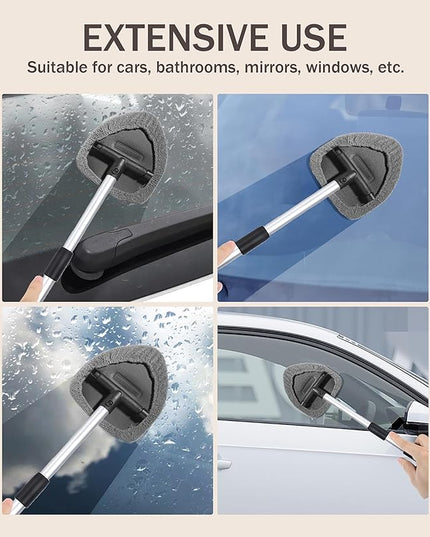 Windshield Cleaner Inside,Car Window Cleaner,Car Cleanser Brush,Car Accessories Car Cleaning Supplies Tools,Car Cleaning Kit with Extendable Handle,Microfiber Cloth,Spray Bottle,Fits All Cars