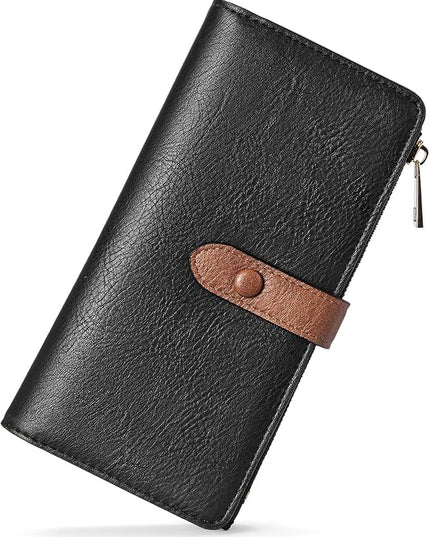 BOSTANTEN Womens Leather Wallets RFID Blocking Large Capacity Trifold Card Holder Ladies Phone Clutch Black＆Brown