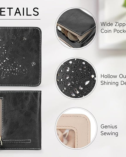 KITEVIUN Small RFID Wallet Women Ultra Thin Slim Womens Wallet Mini Compact Bifold Pocket Ladies Wallets for Women BLACK
