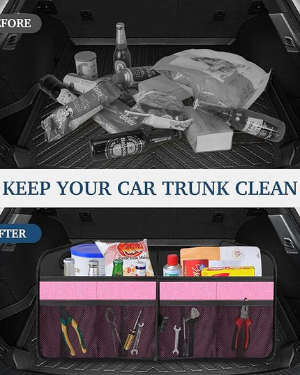 Femuar Car Trunk Organizer, Car Storage Organizer with Large Capacity Waterproof Collapsible Trunk Organizer for Car Suv/Jeep/Sedan (Pink, Standard)