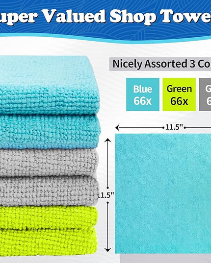 FIXSMITH Shop Towels, Microfiber Cleaning Cloth Bulk, 200 Pack Microfiber Towels for Cars, All-Purpose Absorbent Cleaning Rags, Dust Cloth for Automotive, Mechanic, Garage, Bar, 11.5 x 11.5 inch