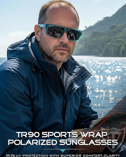 ATTCL Polarized Sunglasses Men for Fishing: UV Protection Lightweight TR90 Sports Wrap Sun Glasses Driving Golf Running