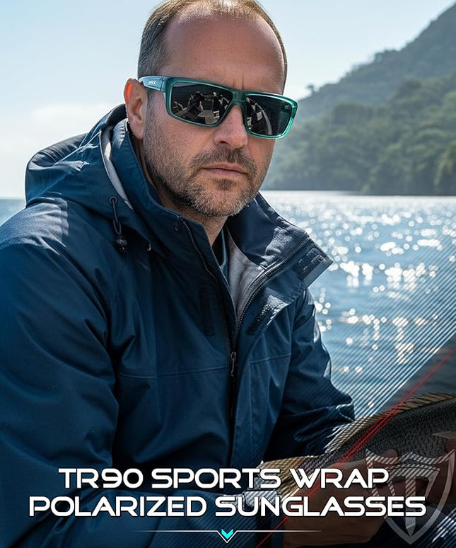 ATTCL Polarized Sunglasses Men for Fishing: UV Protection Lightweight TR90 Sports Wrap Sun Glasses Driving Golf Running