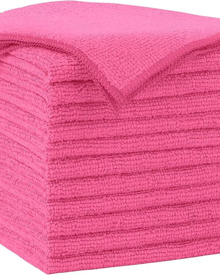 AIDEA Microfiber Cleaning Cloth-12PK, Soft Microfiber Towels for Cars, Absorbent Cleaning Rags, Lint-Free Streak-Free Wash Cloths for House, Kitchen, Window(12in.x12in), Pink