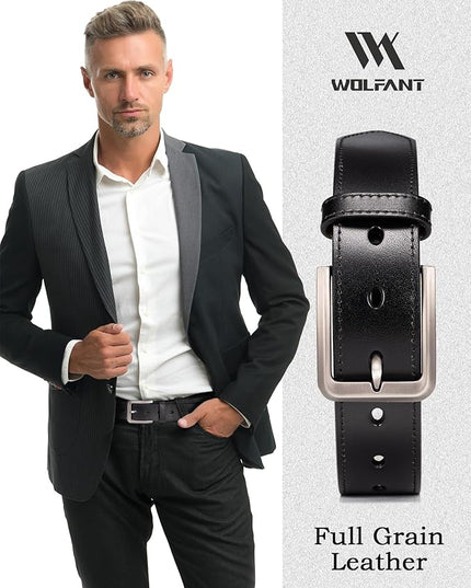 WOLFANT Men's 35mm Dress Casual Belt,100% Italian Full Grain Real Solid Leather