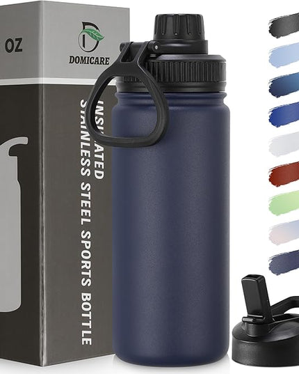 DOMICARE 16 oz Water Bottle Stainless Steel Double Wall Vacuum Insulated Water Bottle with Straw lids & Spout Lid, Leakproof