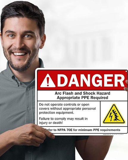 Danger Arc Flash And Shock Hazard Appropriate PPE Required Sign, 10x14 Inches, 55 mil thick HDPS (high density polystyrene), Made in USA by My Sign Center