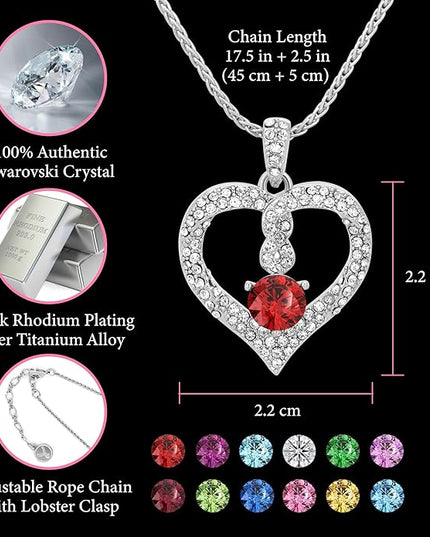 TRYNDI Birthstone Necklace for Women - Infinity 12 Months Birthstone Necklace, Christmas Gifts for Wife, Daughter, Girlfriend, Mom - Mother’s Day, Valentine’s, Anniversary, Birthday Gift for Her