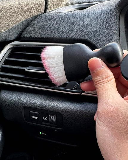 Car Detailing Brush, Soft Bristle Cleaning Brush, Scratch-Free Auto Duster Tool for Dashboard, Air Vents, Leather & Interior Cleaning (Black&Pink)