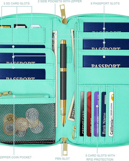 Family Passport Holder Wallet RFID Blocking Document Organizer PU Leather Mulit-purpose Travel Wallet Credit Cards Case for Women Men, Watercoler Floral