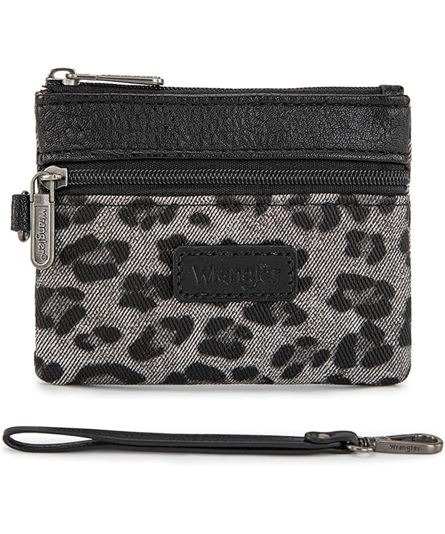 Montana West Wrangler Small Wallet for Women Leopard Print Wristlet Wallets Mini Change Pouch Black
