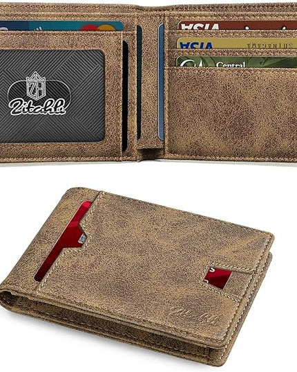 Zitahli Mens-Wallet-Slim-Leather-RFID Blocking Wallet for Men Minimalist Bifold Credit Card Holder with Gift Box