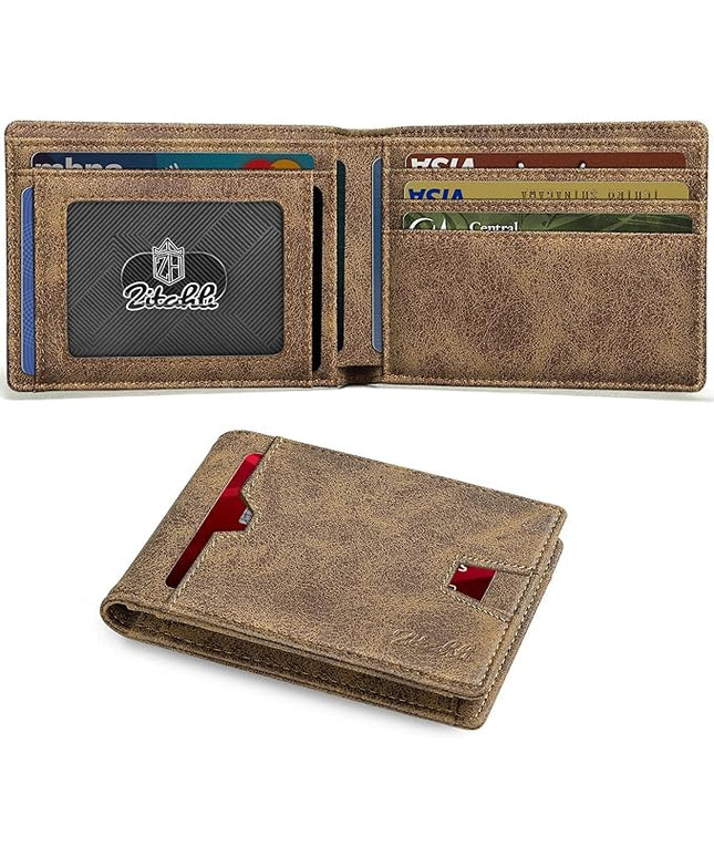 Zitahli Mens-Wallet-Slim-Leather-RFID Blocking Wallet for Men Minimalist Bifold Credit Card Holder with Gift Box