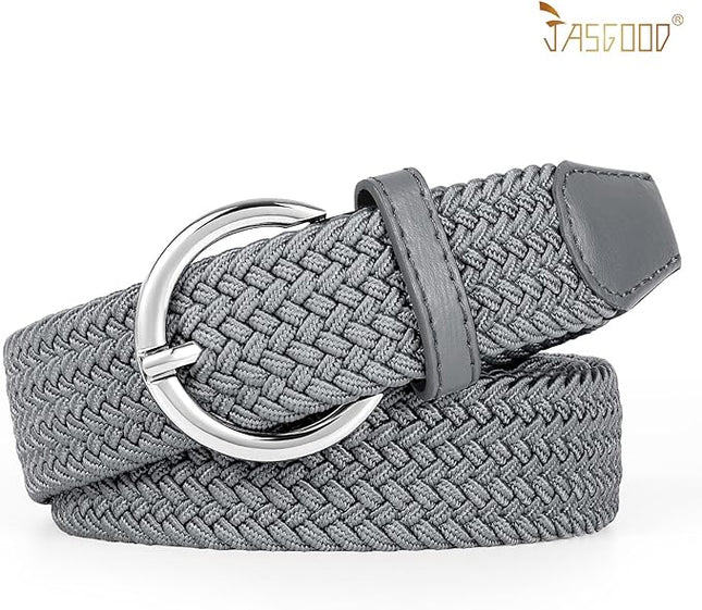 JASGOOD Women Men Braided Woven Elastic Stretch Belt Golf Canvas Casual Belt for Jeans Pants