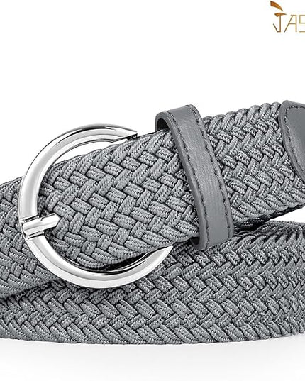 JASGOOD Women Men Braided Woven Elastic Stretch Belt Golf Canvas Casual Belt for Jeans Pants