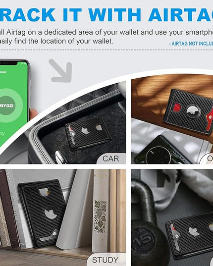 MIYOZI Airtag Wallet for Men,with Cash Pocket 2 ID Window 13 Cards,Slim Leather Wallet Front Pocket Card Holder RFID Blocking with Gift Box