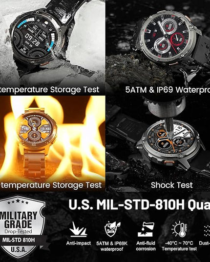 KOSPET Smart Watch for Men, 60 Days Extra-Long Battery, 50M Waterproof for Swimming, Rugged Military Full Metal Body Smartwatch, 1.43” AMOLED Always-On Fitness Watch(Answer/Make Calls) AI Voice