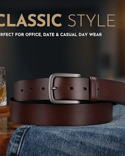 Buffway Men's Leather Belt,1.5" Handmade Top-Grain Leather–Durable,Comfortable,Suitable for Everyday Formal & Casual Wear