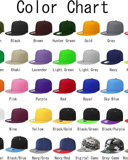 Classic Snapback Hat Cap Hip Hop Style Flat Bill Blank Solid Color Adjustable Size