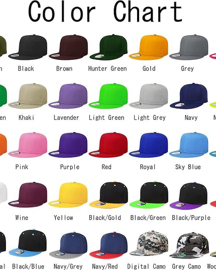Classic Snapback Hat Cap Hip Hop Style Flat Bill Blank Solid Color Adjustable Size