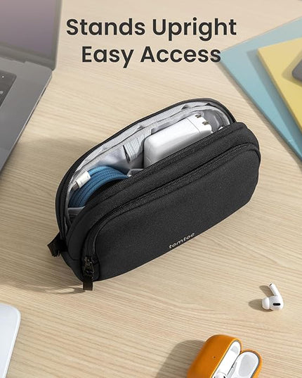 tomtoc Electronic Organizer Travel Case, Water Resistant Dual Compartment Tech Pouch Cable Organization Storage Bag for Charger, Cord, Phone, Hard Drive, Power Bank, Accessories Travel Essentials